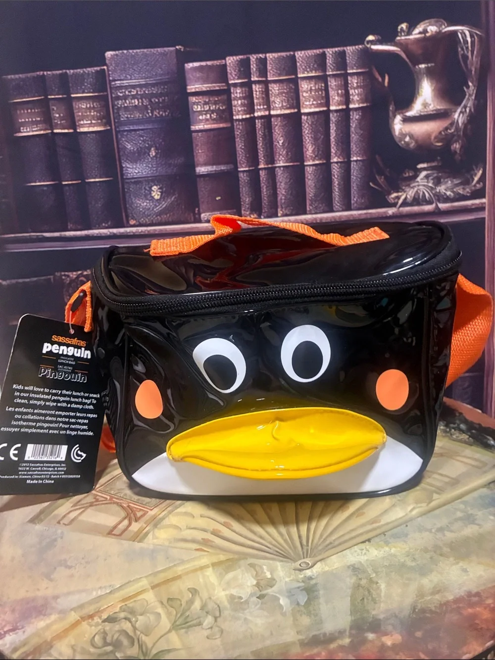 Penguin Kids Lunch Bag - Black & Orange